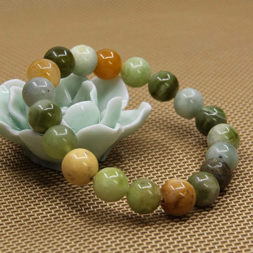 Angelstones Natural Multi-Color Nephrite Genuine Semi-Precious Gemstones Healing 10mm Beaded Stretch Bracelet 7inch Unisex