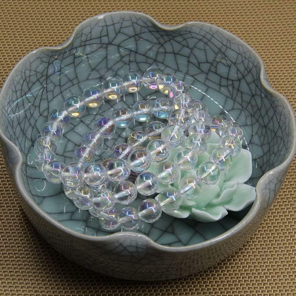 Aqua Aura Clear Quartz Gemstones Healing Power Crystal Elastic Stretch Beaded Bracelet 7inch Unisex,10mm Beads