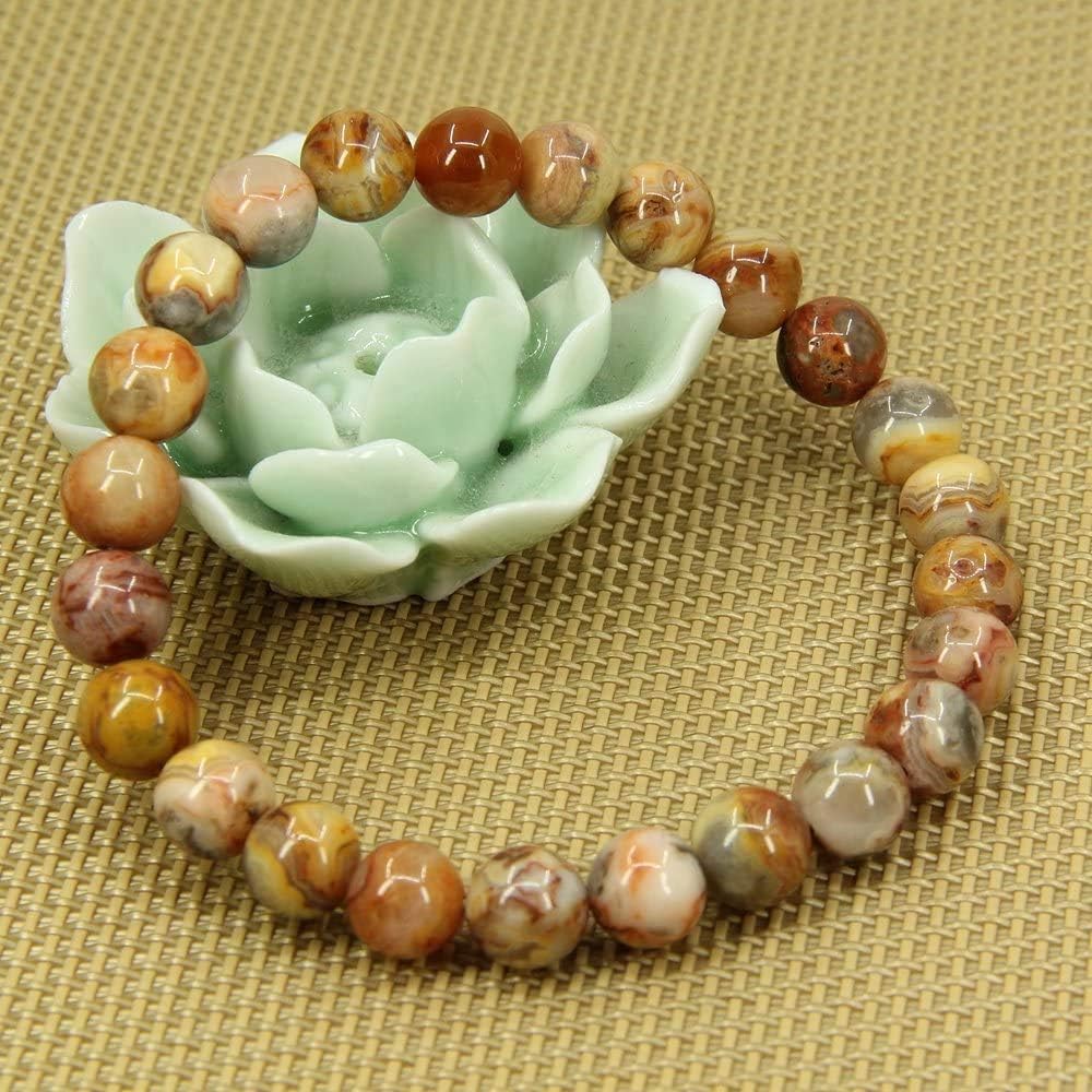 Natural Red Crazy Lace Agate Gemstone 8mm Round Beads Stretch Bracelet 7inch Unisex