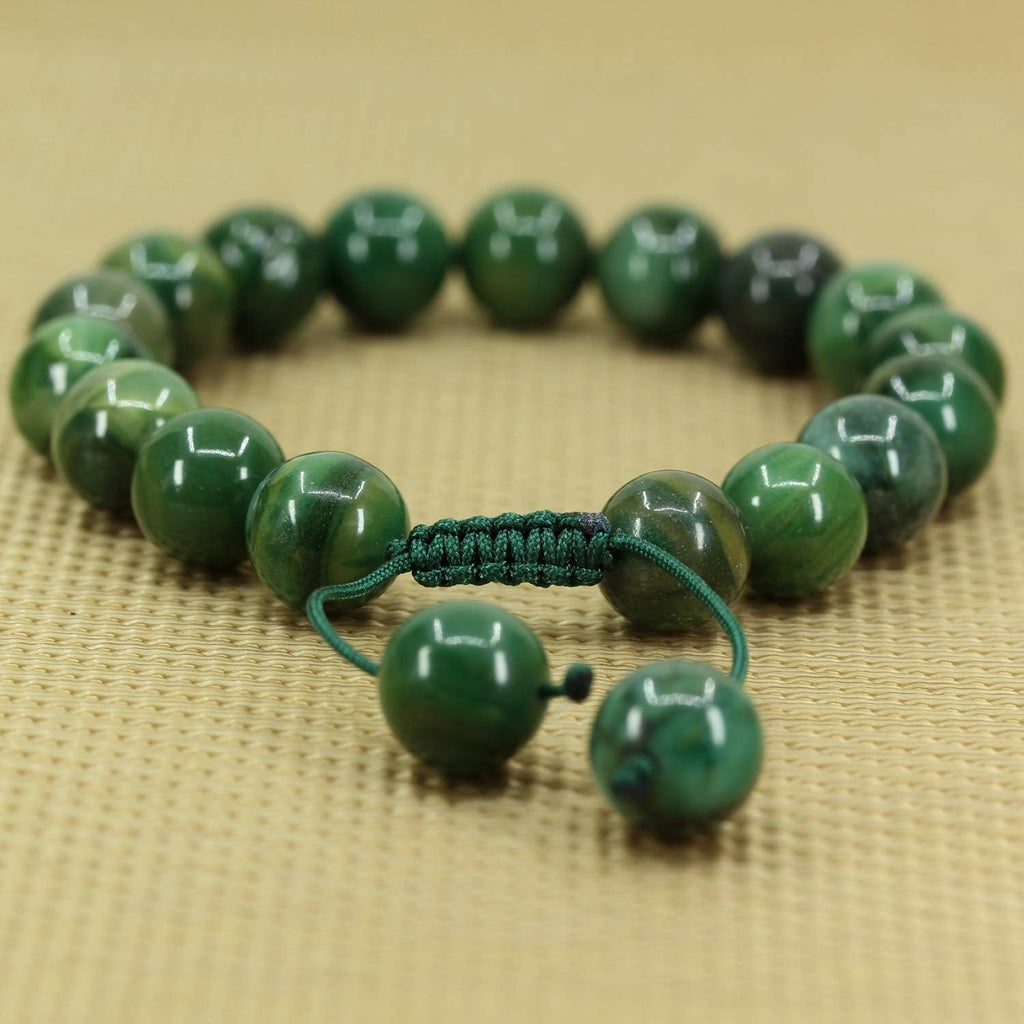 Angelstones Handmade Gemstone 10mm African Serpentine Round Beads Adjustable Braided Macrame Tassels Chakra Reiki Bracelets 7-9 inch Unisex