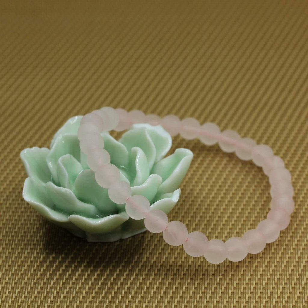 Natural Matte Rose Quartz Gemstone 6mm Round Beads Stretch Bracelet 7inch Unisex