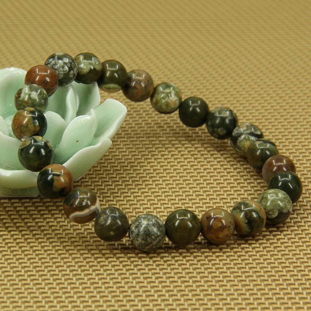 Natural Rhyolite Jasper Gemstone 8mm Round Beads Stretch Bracelet 7inch Unisex