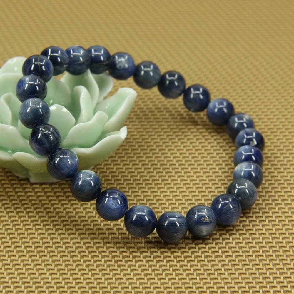 Natural A Grade Blue Kyanite Crystal Gemstone 8mm Round Beads Stretch Bracelet 7inch Unisex