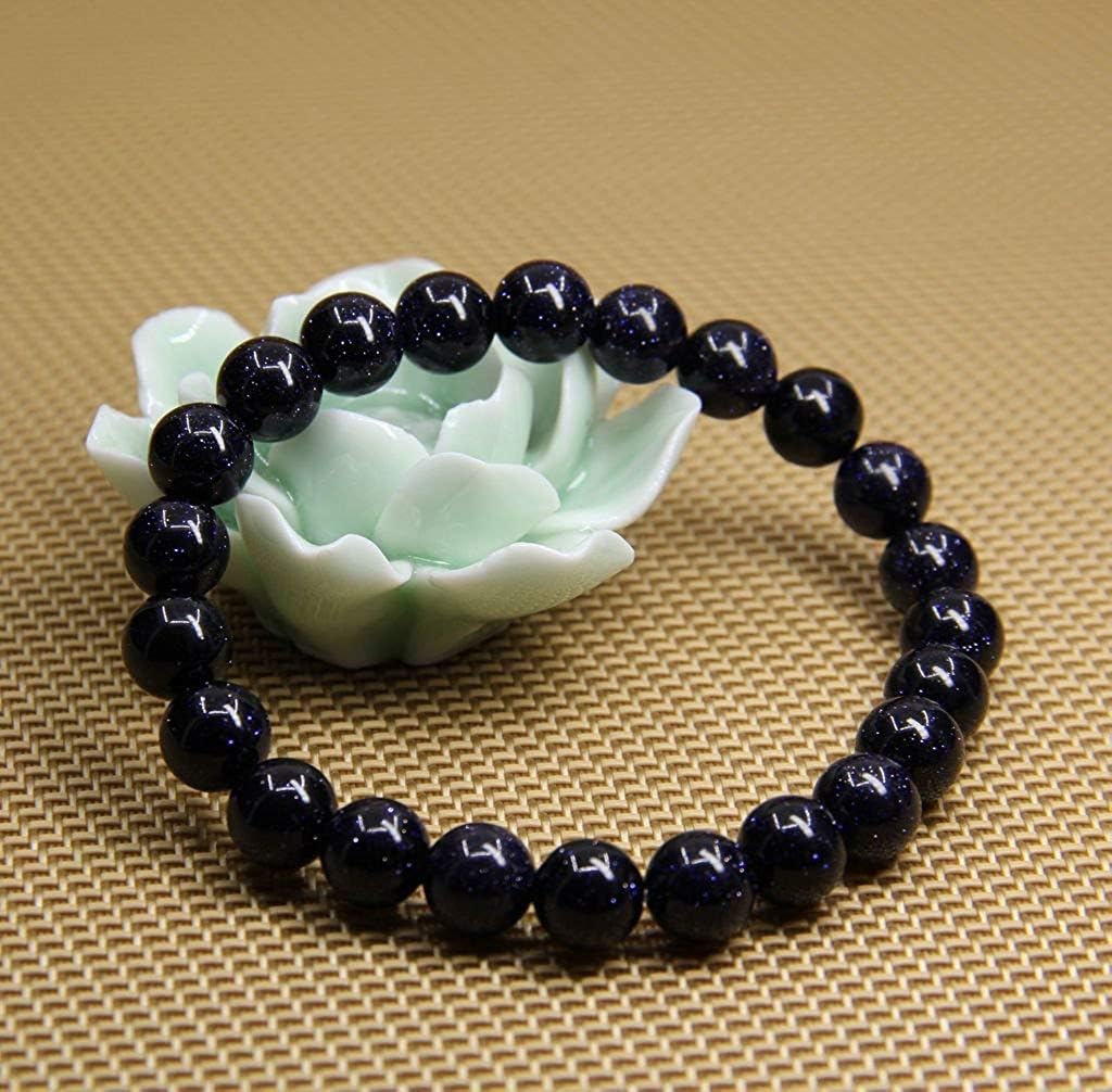 Angelstones Natural Blue Goldstone Genuine Semi-Precious Gemstones Healing 8mm Beaded Stretch Bracelet 7inch Unisex