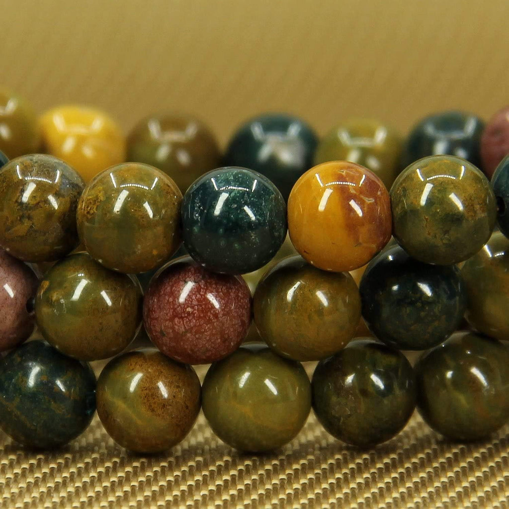 Angelstones Natural Ocean Agate Genuine Semi-Precious Gemstones Healing 10mm Beaded Stretch Bracelet 7inch Unisex