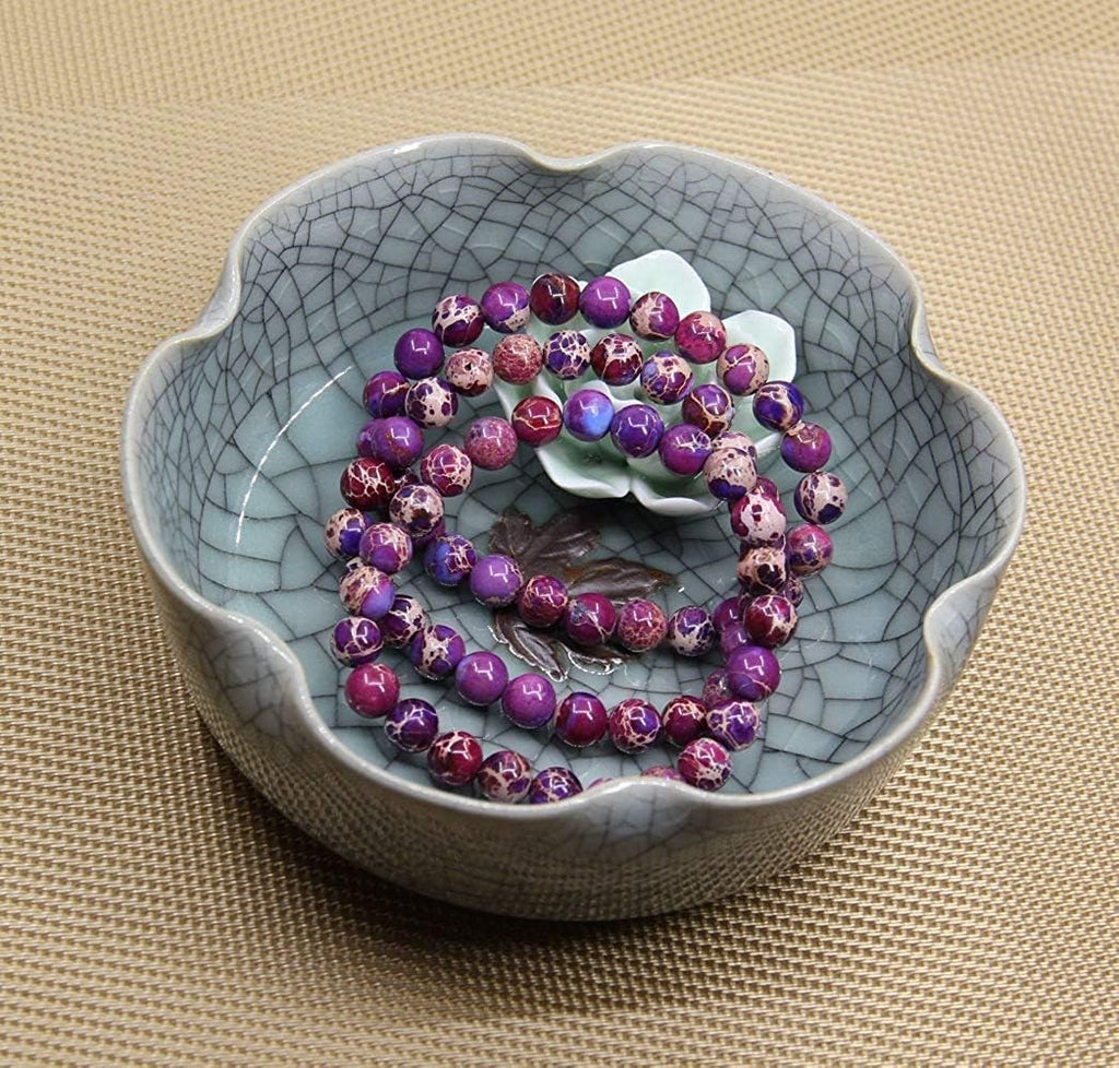 Purple Sea Sediment Jasper Handmade Gemstone 8mm Round Beads Elastic Bracelet 7inch Unisex