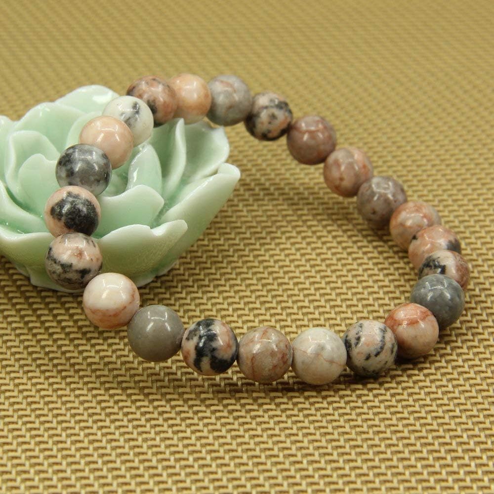 Natural Pink Zebra Jasper Gemstone 8mm Ball Beads Stretch Bracelet 7inch Unisex