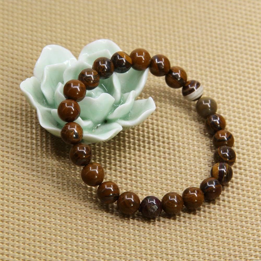 Natural Yellow Tiger Iron Handmade Gemstone 8mm Round Beads Elastic Bracelet 7inch Unisex