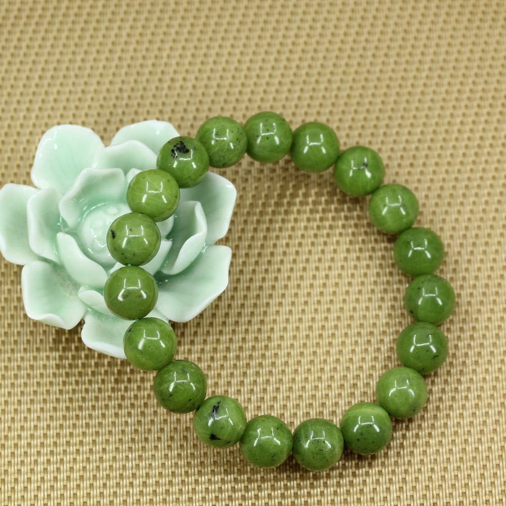 Natural A Grade Canadian Nephrite Jade Gemstone 10mm Round Beads Stretch Bracelet 7inch Unisex
