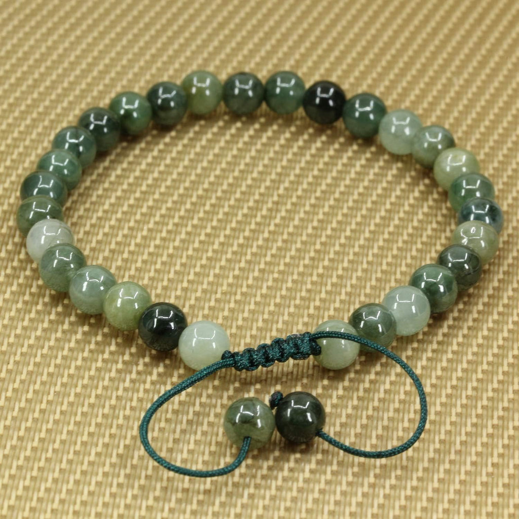 Angelstones Handmade Gemstone 6mm Dark Green Jade Round Beads Adjustable Braided Macrame Tassels Chakra Reiki Bracelets 7-9 inch Unisex