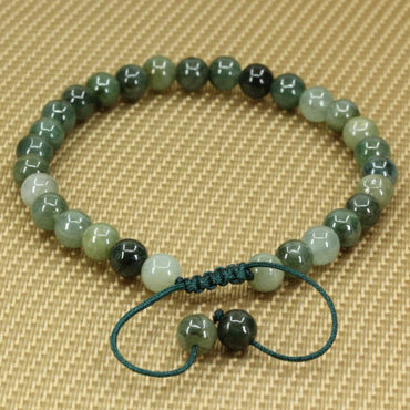 Angelstones Handmade Gemstone 6mm Dark Green Jade Round Beads Adjustable Braided Macrame Tassels Chakra Reiki Bracelets 7-9 inch Unisex
