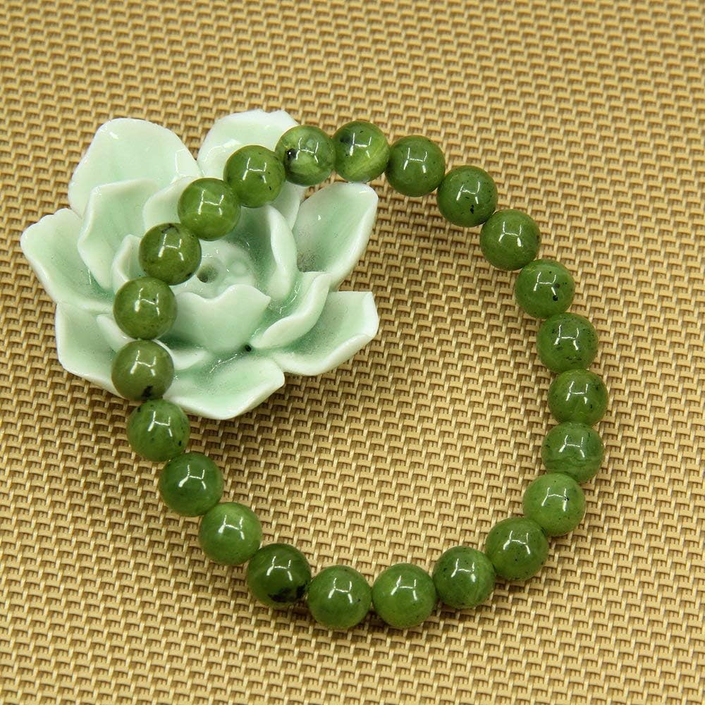 Angelstones Natural A Grade Canadian Nephrite Jade 8mm Round Beads Stretch Bracelet 7inch Unisex