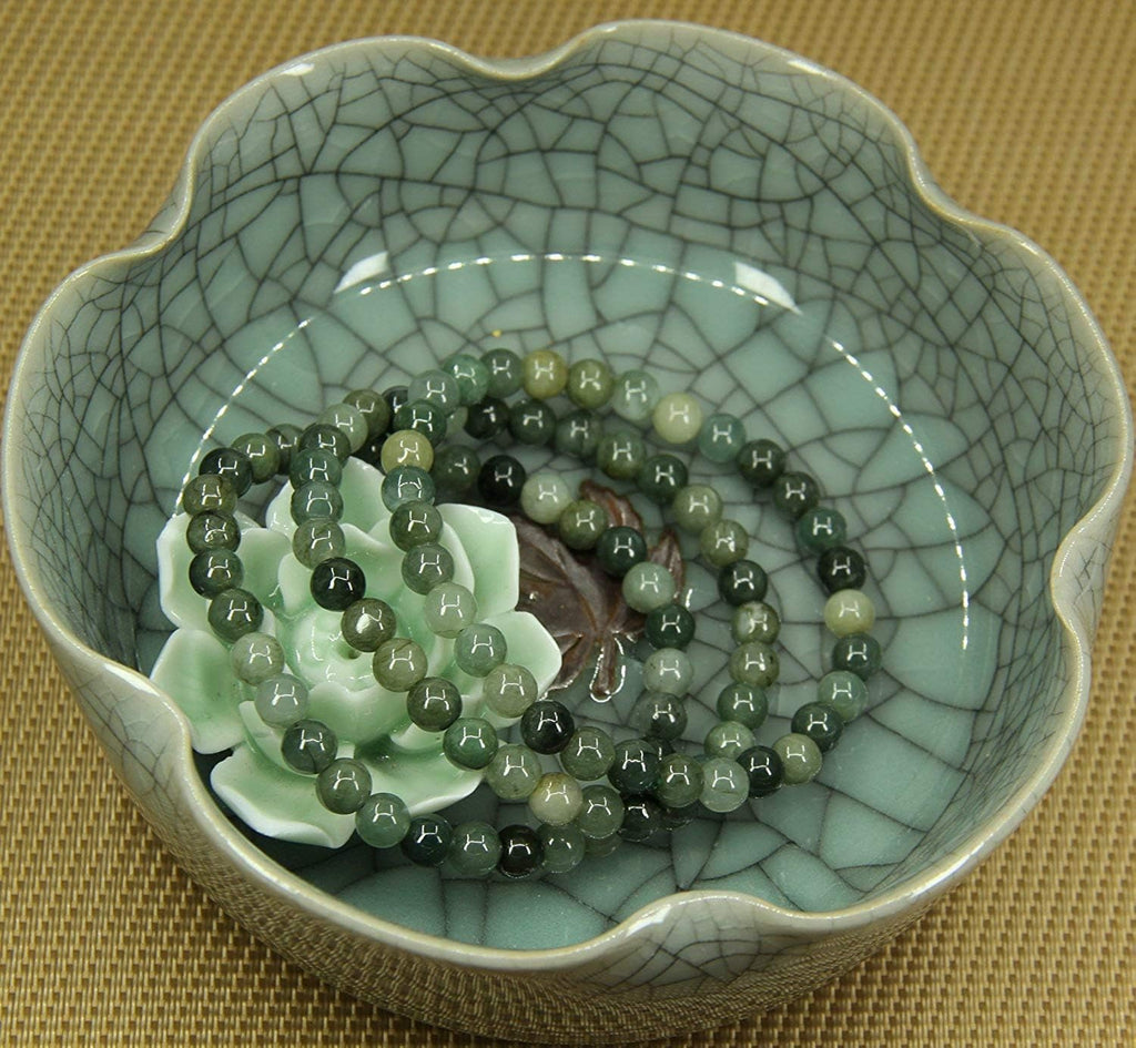 Angelstones Natural Dark Green Jade Gemstone 6mm Round Beads Stretch Bracelet 7inch Unisex