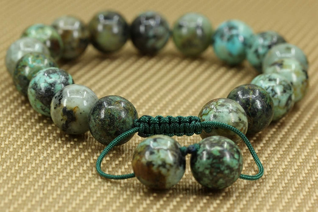 Angelstones Handmade Gemstone 10mm African Turquoise Round Beads Adjustable Braided Macrame Tassels Chakra Reiki Bracelets 7-9 inch Unisex