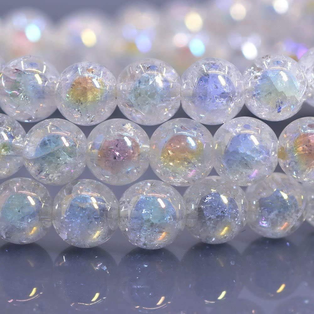 Aqua Aura Crackle Quartz Gemstone 6mm Round Beads Stretch Bracelet 6.5inch