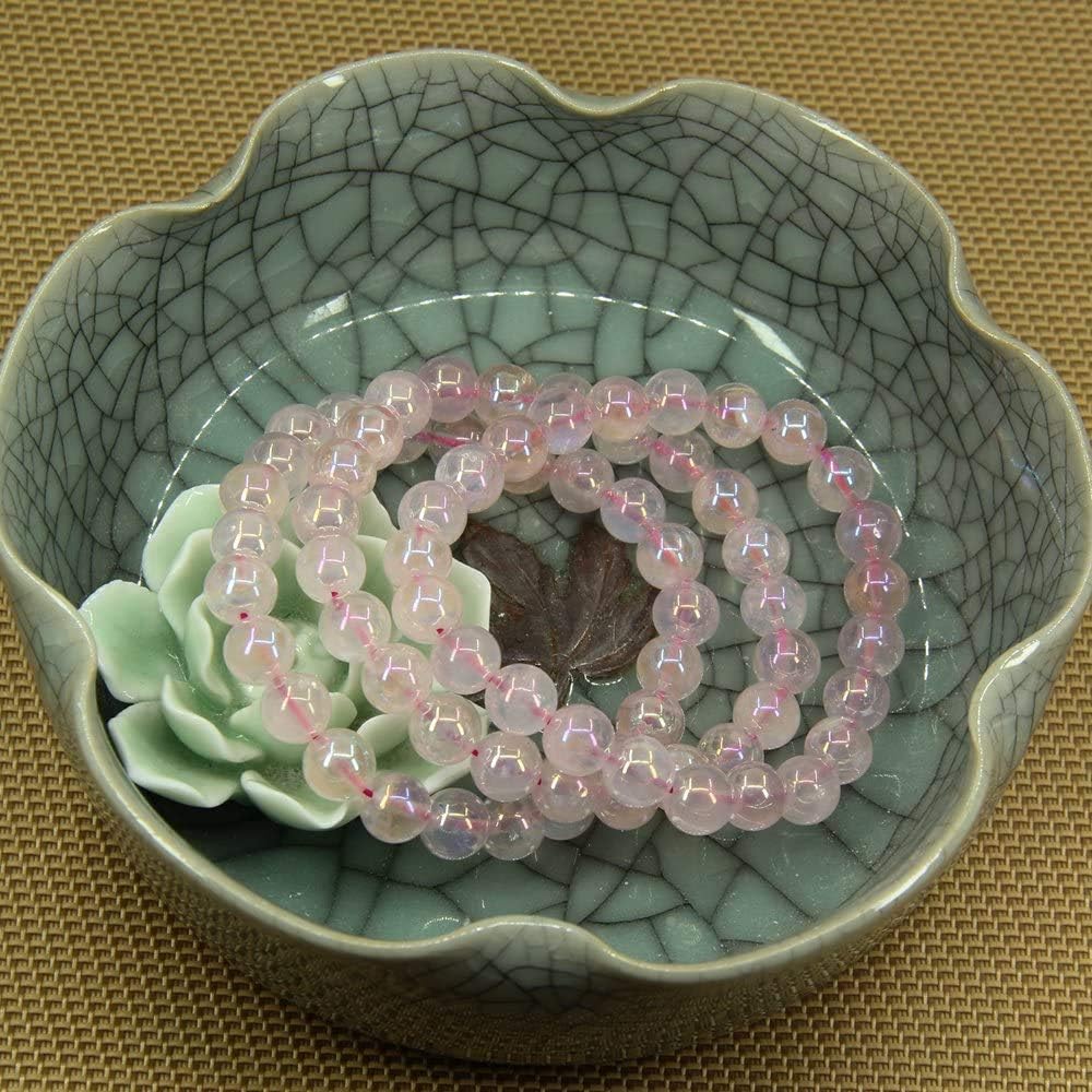Angelstones Natural Aqua Aura Madagascar Rose Quartz Gemstone 8mm Round Beads Stretch Bracelet 7 Inch Unisex
