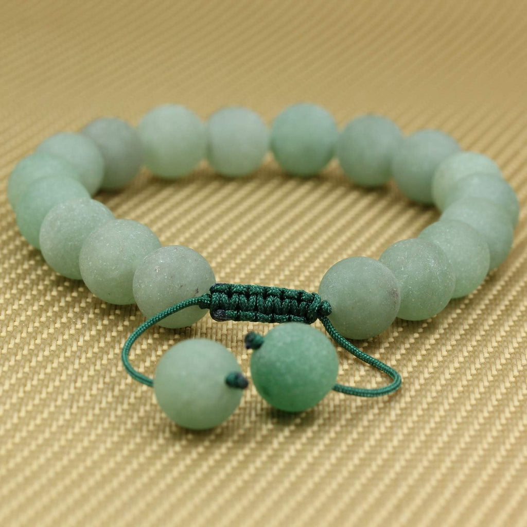 Angelstones Handmade Gemstone 10mm Matt Green Aventurine Round Beads Adjustable Braided Macrame Tassels Chakra Reiki Bracelets 7-9 inch Unisex