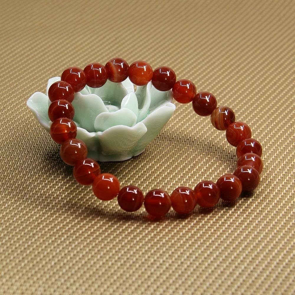 Natural Red Banded Agate Handmade Gemstone 8mm Round Beads Elastic Bracelet 7inch Unisex