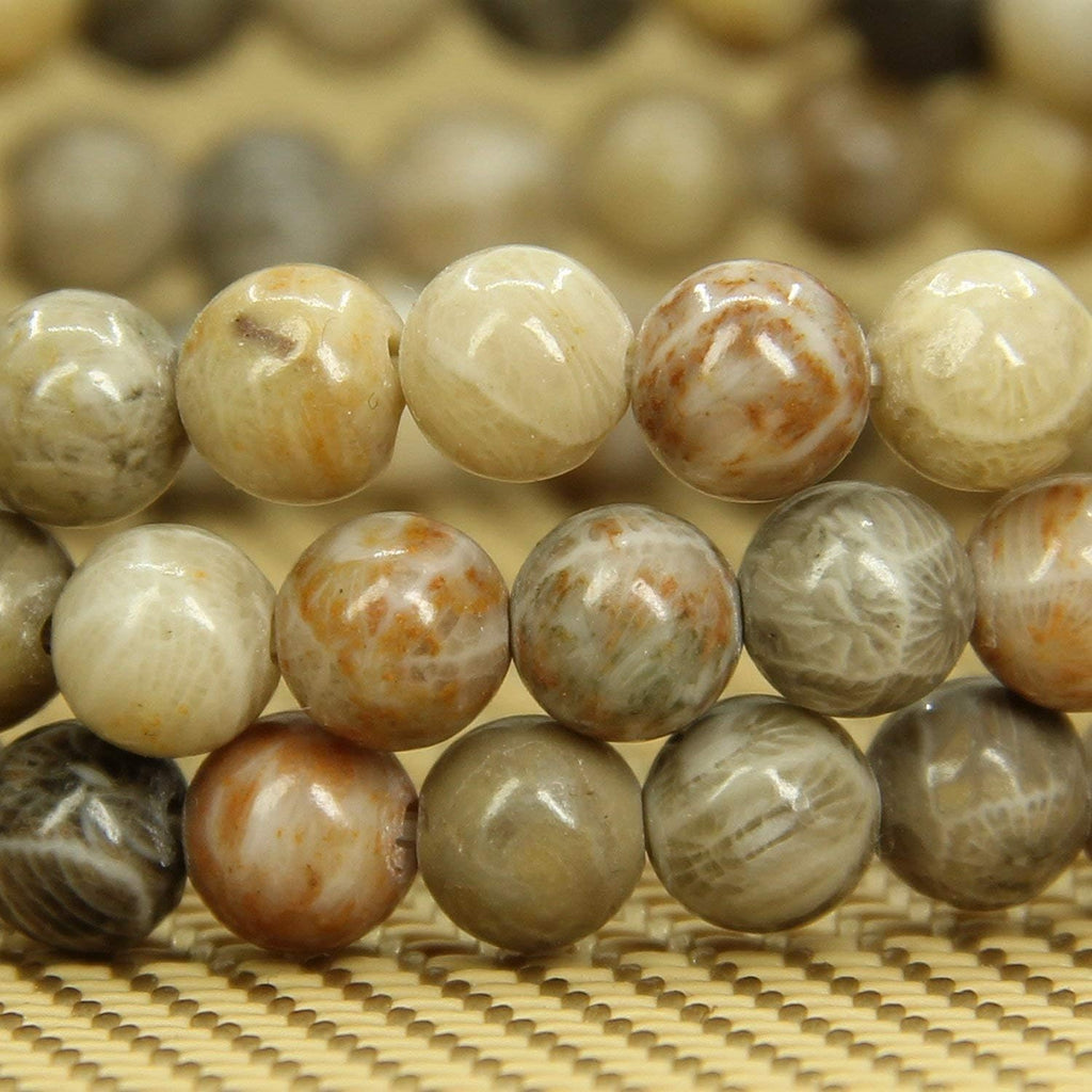 Angelstones Natural Coral Fossil Gemstone 6mm Round Beads Stretch Bracelet 7inch Unisex