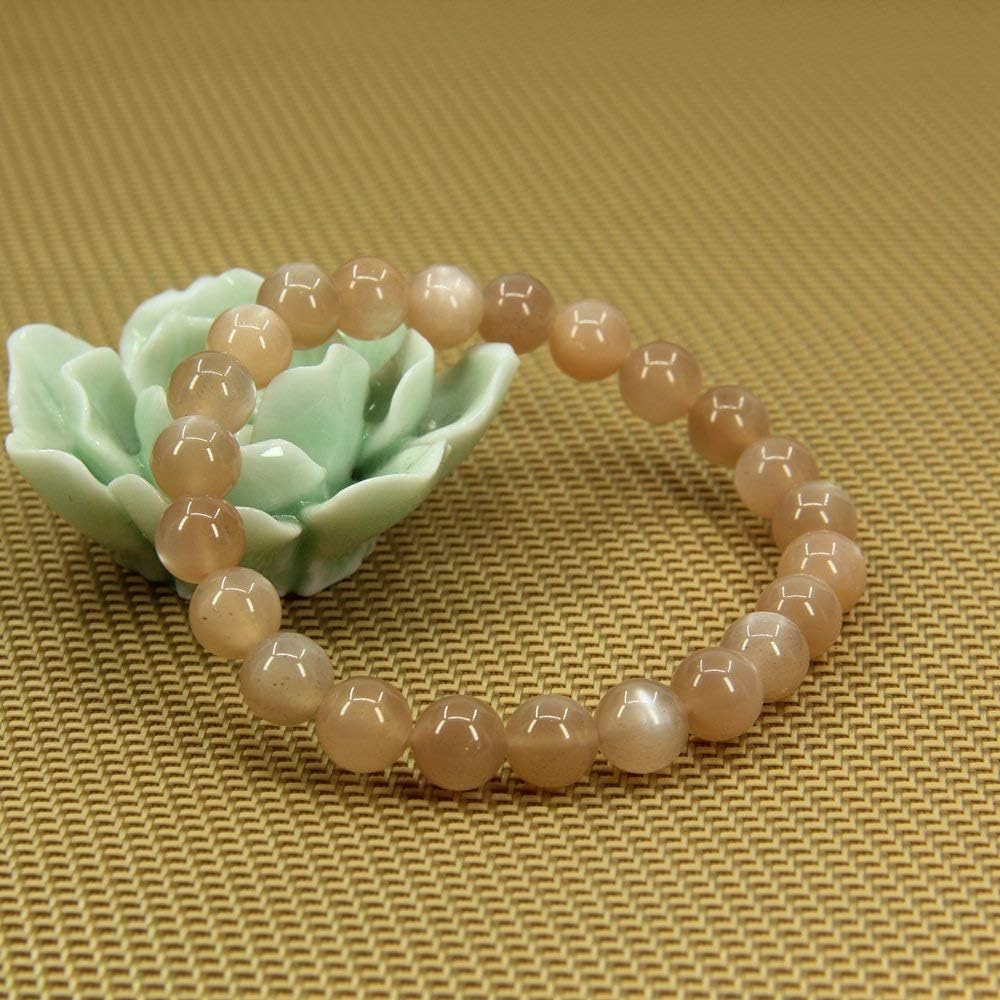 Angelstones Natural Red Sunstone 8mm Round Beads Stretch Bracelet 7inch Unisex