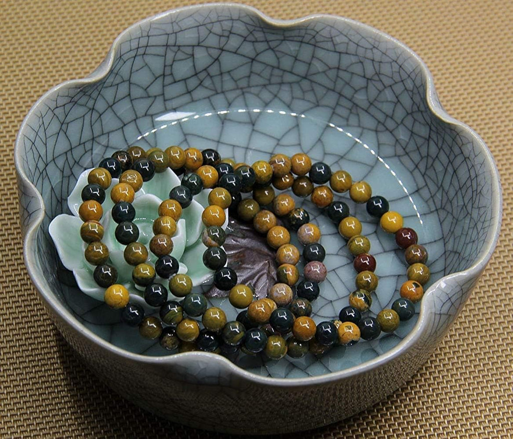 Angelstones Natural Ocean Agate Gemstone 6mm Round Beads Stretch Bracelet 7inch Unisex