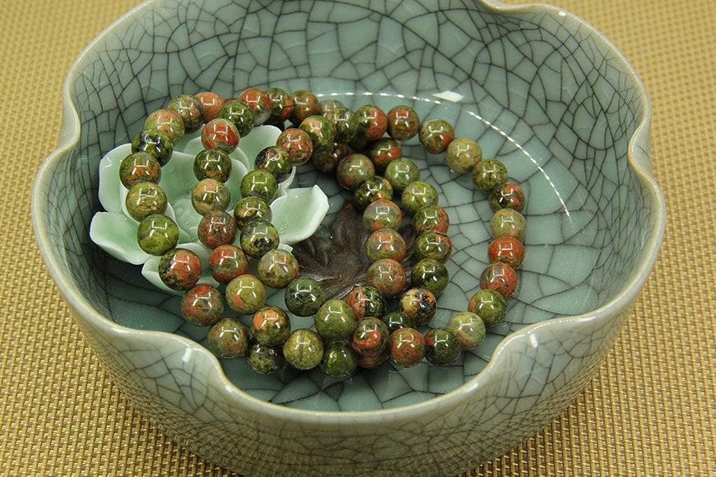 Natural Unakite Gemstone 8mm Round Beads Stretch Bracelet 7inch Unisex