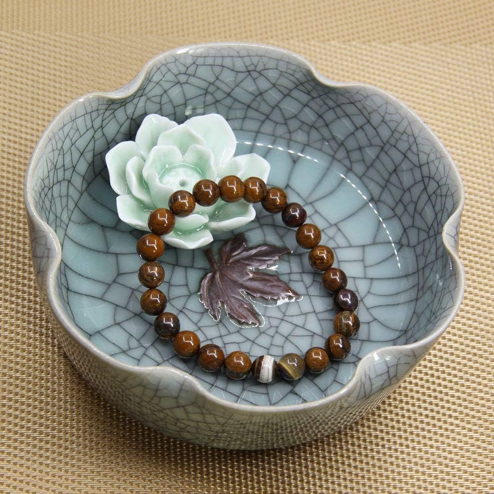 Natural Yellow Tiger Iron Handmade Gemstone 8mm Round Beads Elastic Bracelet 7inch Unisex