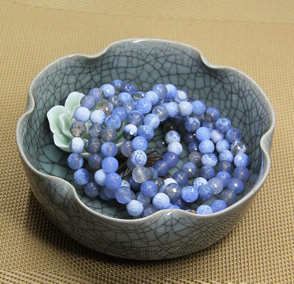 Faceted Dyed Sky Blue Agate Gem Semi Precious Gemstone 8mm Ball Beads Stretch Bracelet 7inch Unisex
