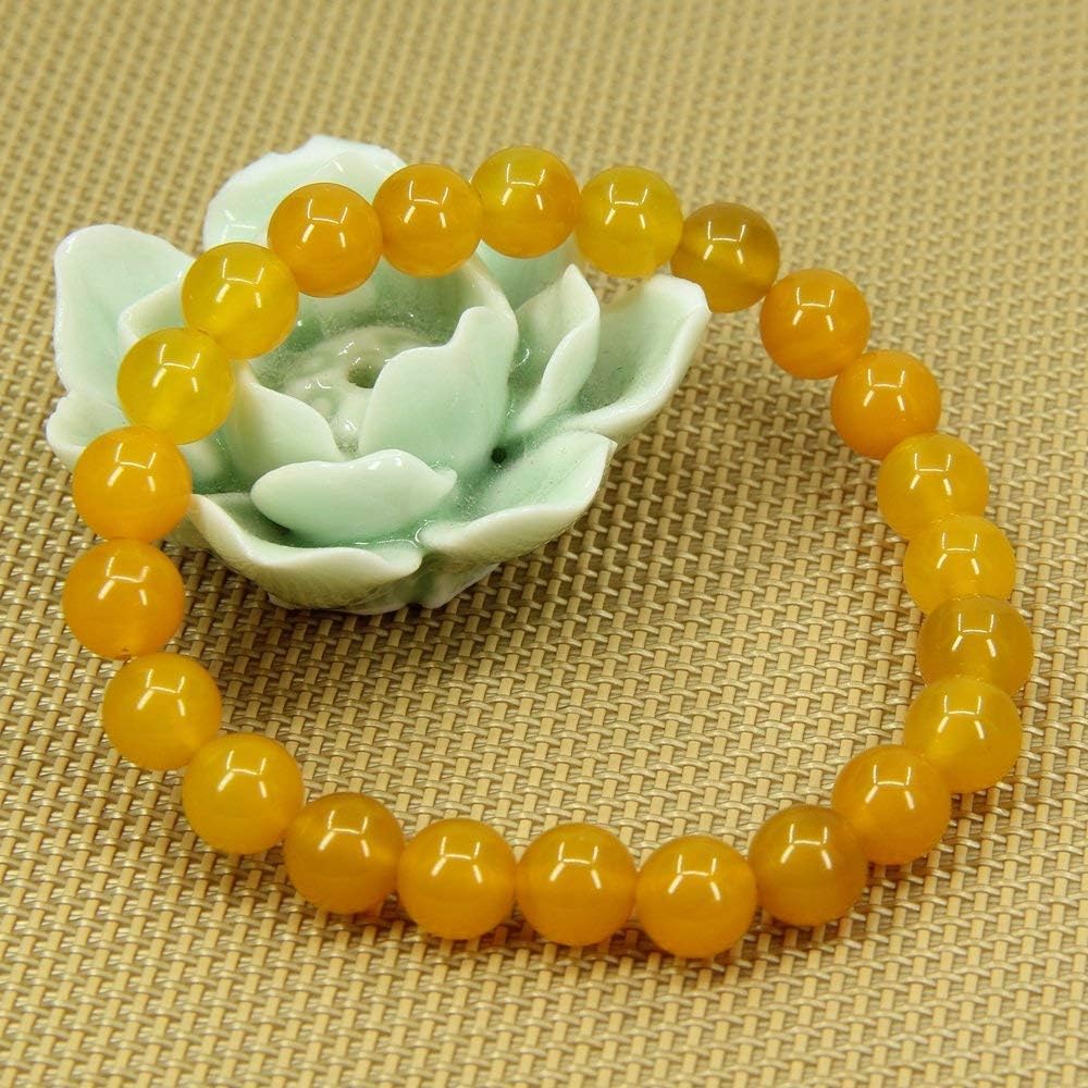 Natural Yellow Agate Gemstone 8mm Round Beads Stretch Bracelet 7inch Unisex