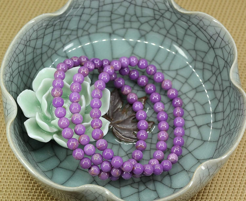 Angelstones Natural A Grade Lavendar Phosphosiderite Gemstone 6mm Round Beads Stretch Bracelet 7inch Unisex