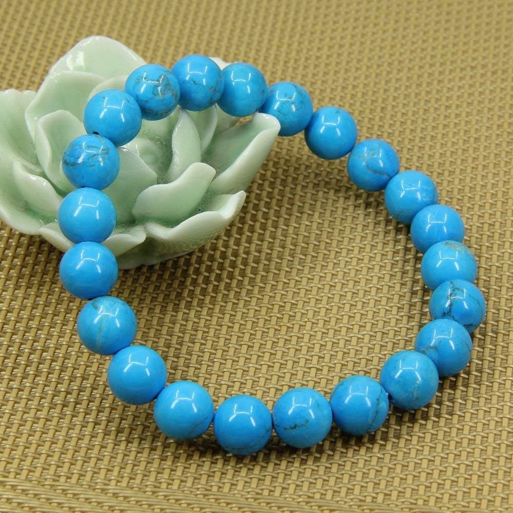 Natural Turquoise Howlite Gemstone 8mm Round Beads Stretch Bracelet 7inch Unisex