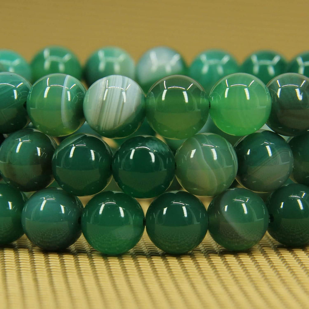 Natural Green Striped Agate Genuine Semi Precious Gemstones Healing 10mm Beaded Stretch Bracelet 7inch Unisex