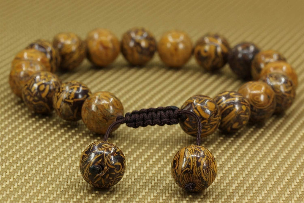 Angelstones Handmade Gemstone 10mm Tiger Skin Jasper Round Beads Adjustable Braided Macrame Tassels Chakra Reiki Bracelets 7-9 inch Unisex