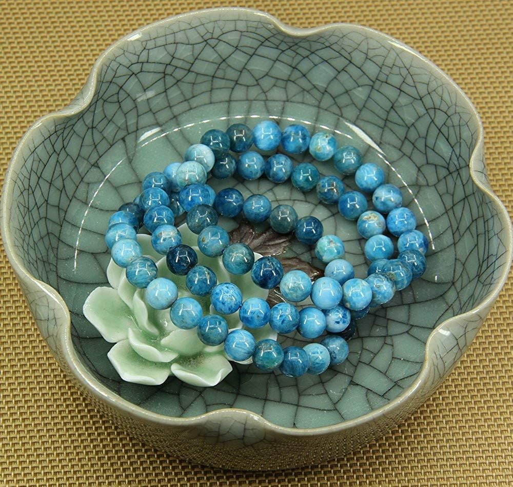 Angelstones Natural Blue Green Apatite 8mm Round Beads Stretch Bracelet 7inch Unisex