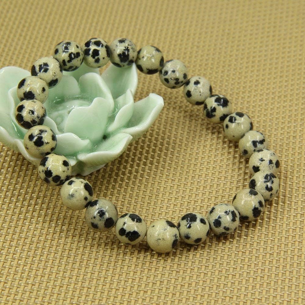 Natural Dalmatian Jasper Gemstone 8mm Round Beads Stretch Bracelet 7inch Unisex