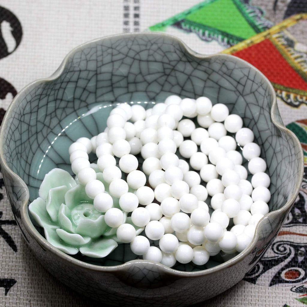 Angelstones Natural White Tridacna Shell Gemstone 8mm Round Beads Stretch Bracelet 7inch Unisex