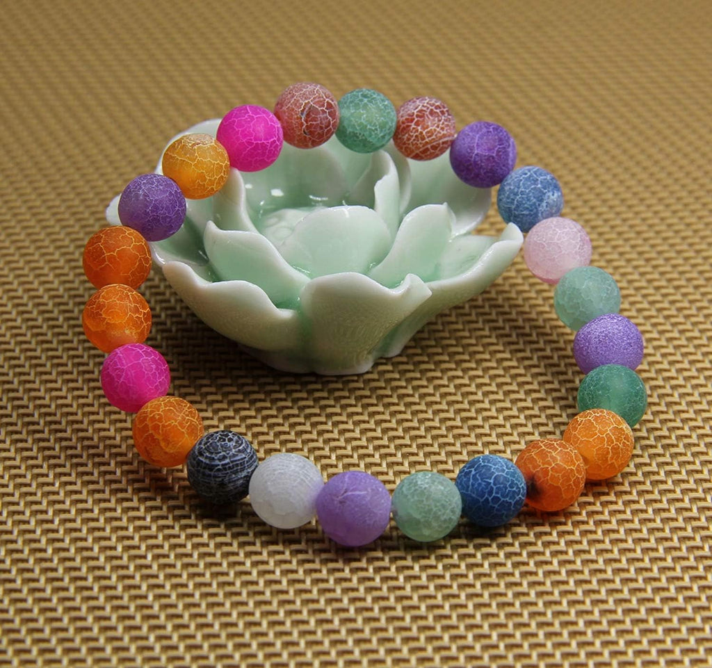 Natural Multicolor Weathered Agate Gemstone 8mm Round Beads Stretch Bracelet 7inch Unisex