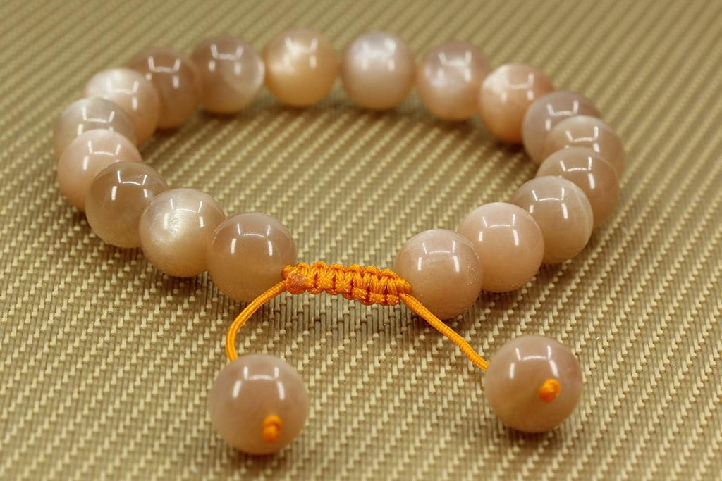 Angelstones Handmade Gemstone 10mm Red Sunstone Round Beads Adjustable Braided Macrame Tassels Chakra Reiki Bracelets 7-9 inch Unisex