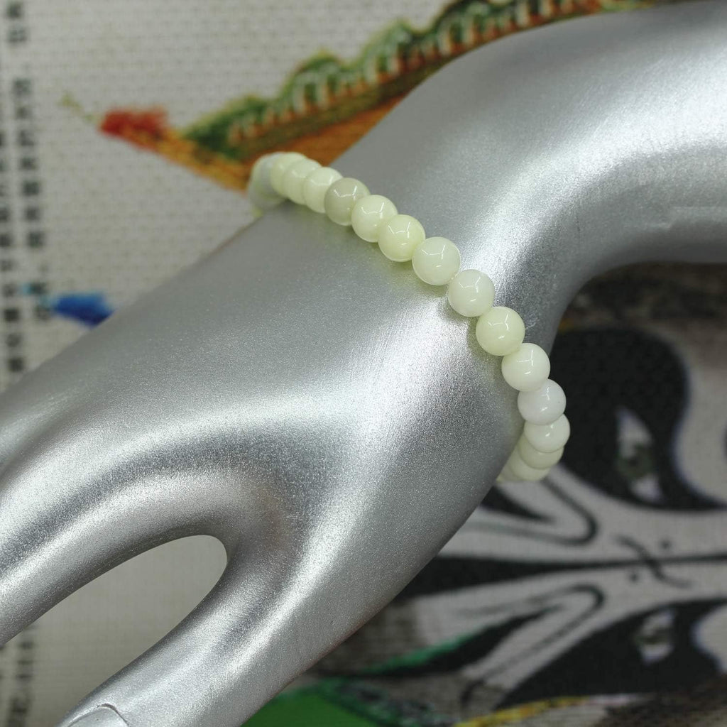 Natural Lvory Jasper Gemstone 6mm Round Beads Stretch Bracelet 7inch Unisex