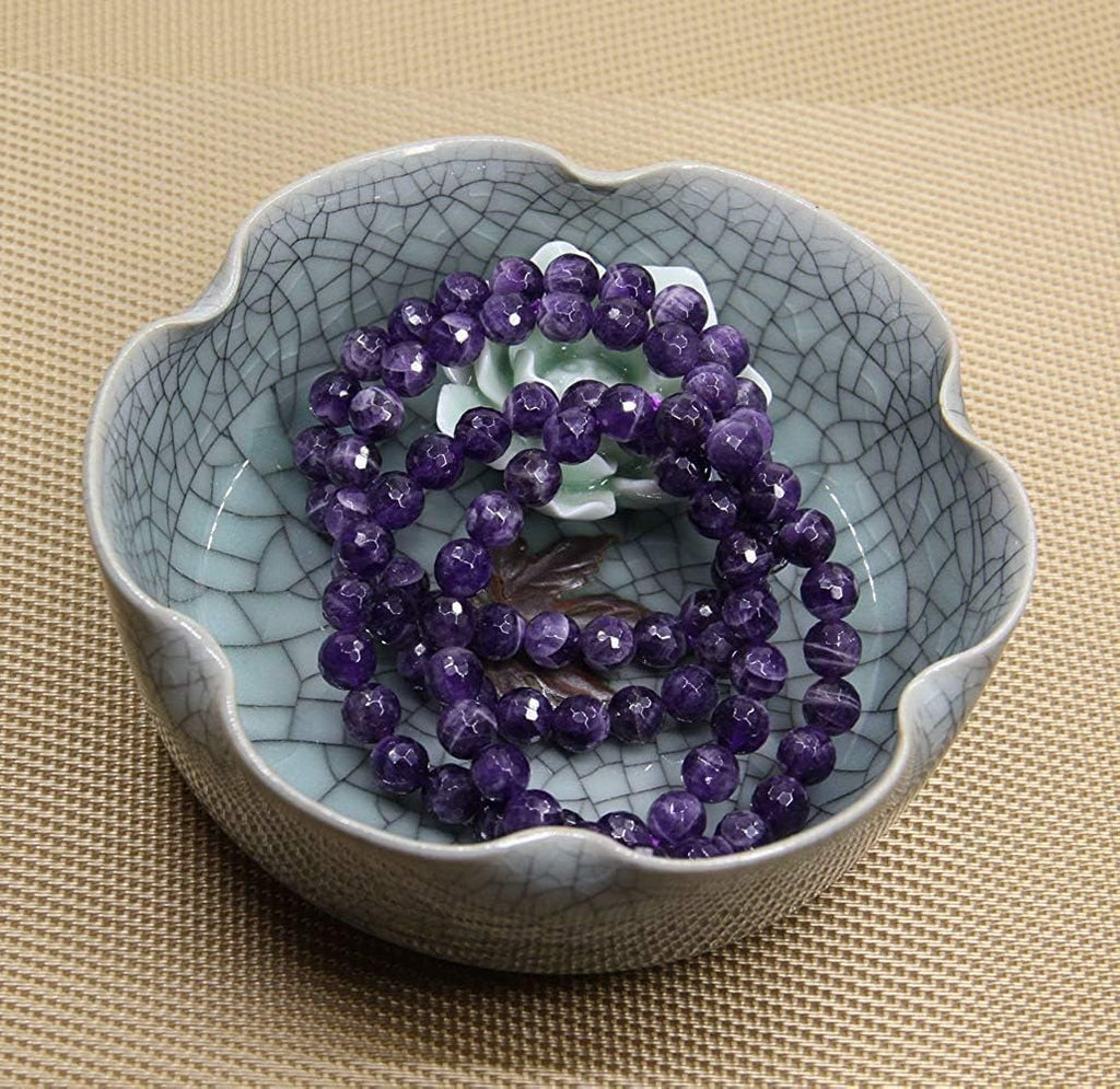 Natural Faceted African Amethyst Handmade Gemstone 8mm Round Beads Elastic Bracelet 7inch Unisex