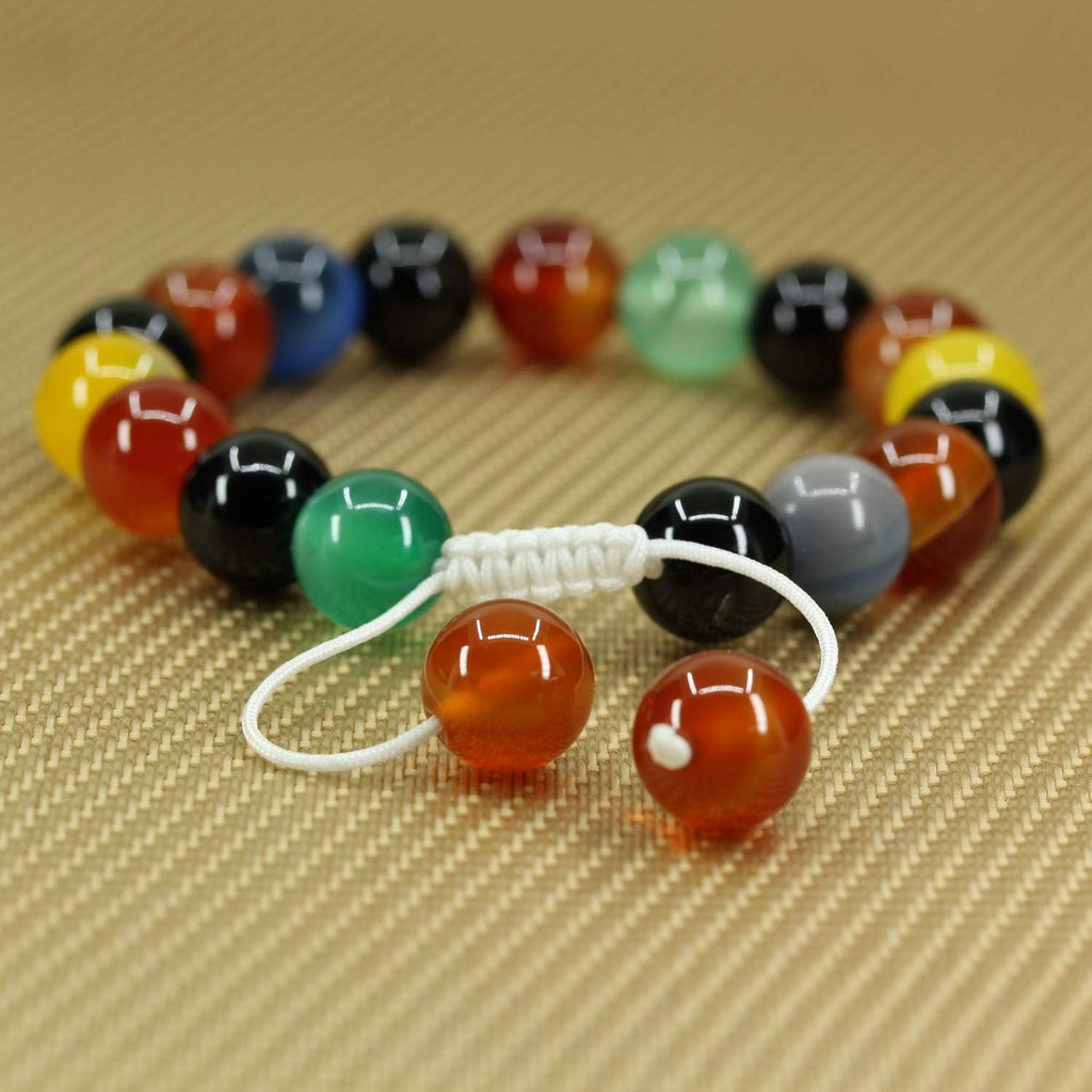 Angelstones Handmade Gemstone 10mm Multicolor Agate Round Beads Adjustable Braided Macrame Tassels Chakra Reiki Bracelets 7-9 inch Unisex