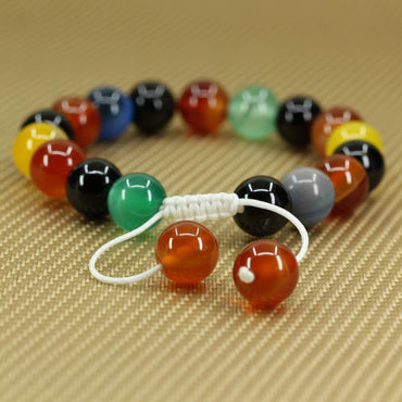 Angelstones Handmade Gemstone 10mm Multicolor Agate Round Beads Adjustable Braided Macrame Tassels Chakra Reiki Bracelets 7-9 inch Unisex