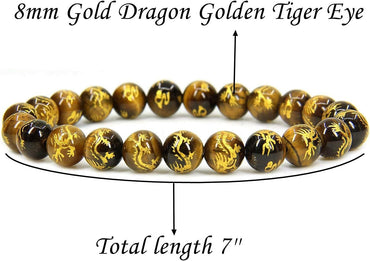 Angelstones Natural Gold Dragon Golden Tiger Eye 8mm Round Beads Stretch Bracelet 7inch Unisex