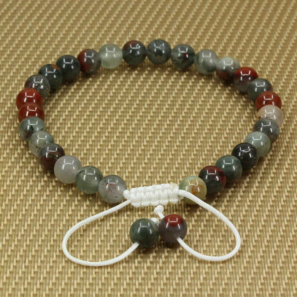 Angelstones Handmade Gemstone 6mm African Bloodstone Round Beads Adjustable Braided Macrame Tassels Chakra Reiki Bracelets 7-9 inch Unisex