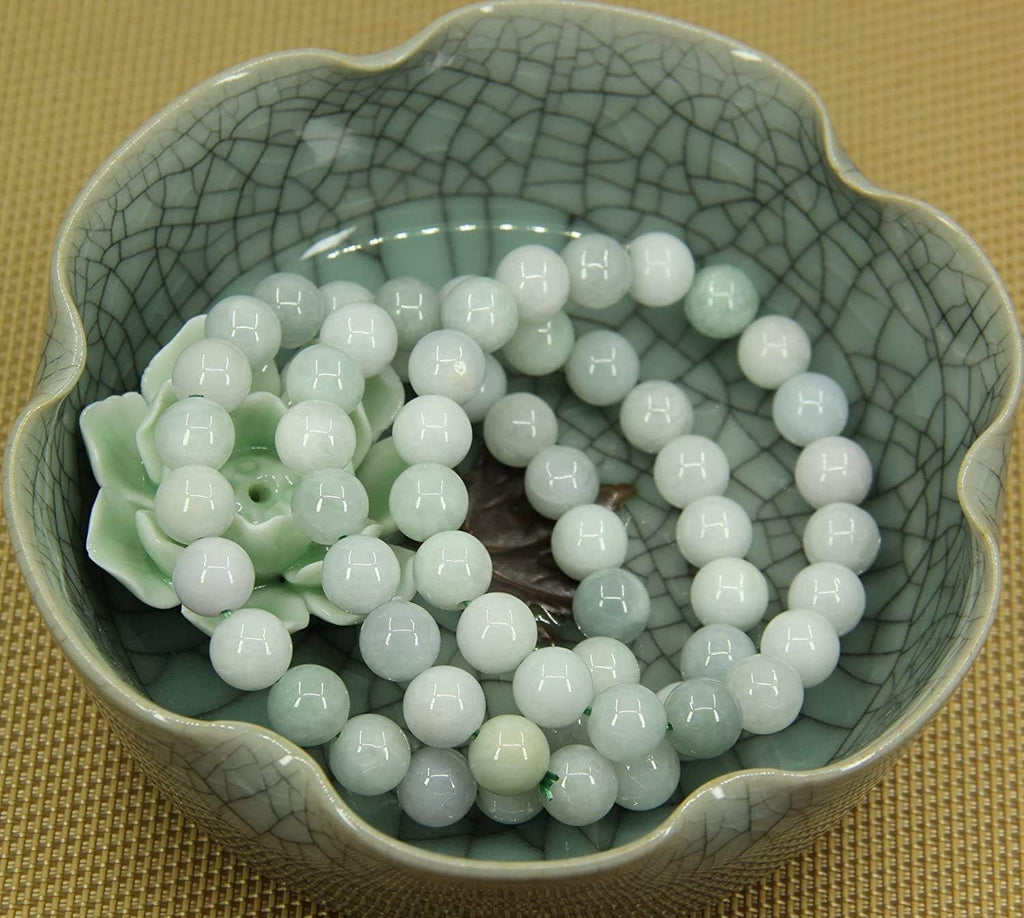 Angelstones Natural Green White Jade Jadeite Genuine Semi Precious Gemstones Healing 10mm Beaded Stretch Bracelet 7inch Unisex