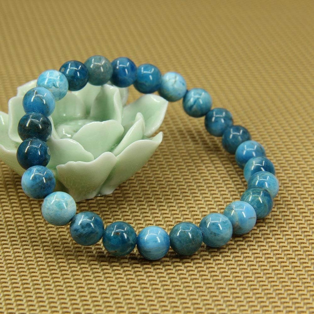 Angelstones Natural Blue Green Apatite 8mm Round Beads Stretch Bracelet 7inch Unisex