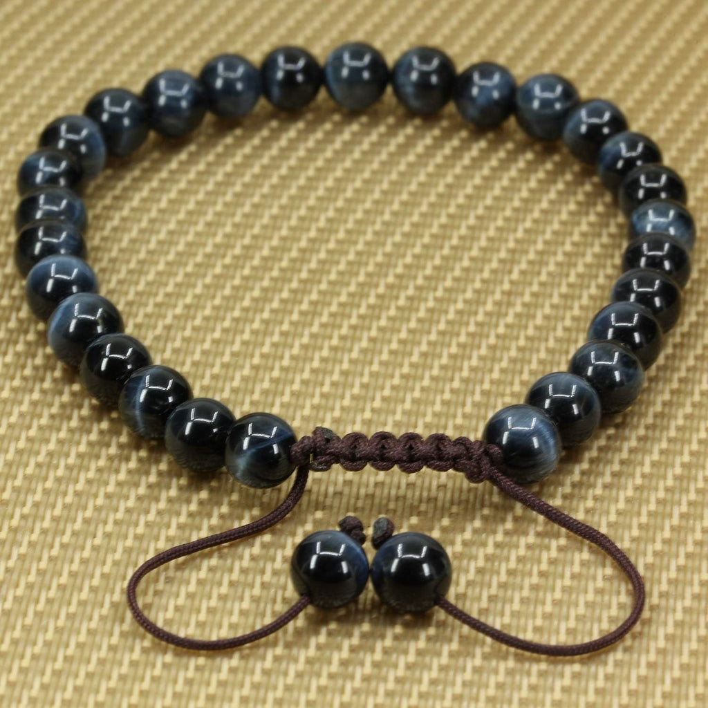 Natural A Grade Blue Tiger Eye Gemstone 6mm Round Beads Adjustable Braided Macrame Tassels Chakra Reiki Bracelets 7-9 inch Unisex