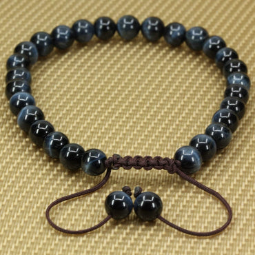 Natural A Grade Blue Tiger Eye Gemstone 6mm Round Beads Adjustable Braided Macrame Tassels Chakra Reiki Bracelets 7-9 inch Unisex
