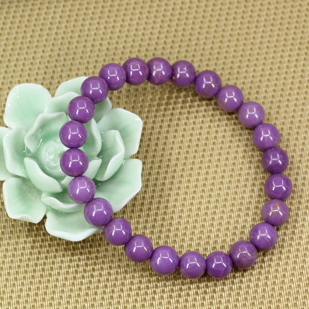 Natural A Grade Lavendar Phosphosiderite Gemstone 8mm Round Beads Stretch Bracelet 7inch Unisex