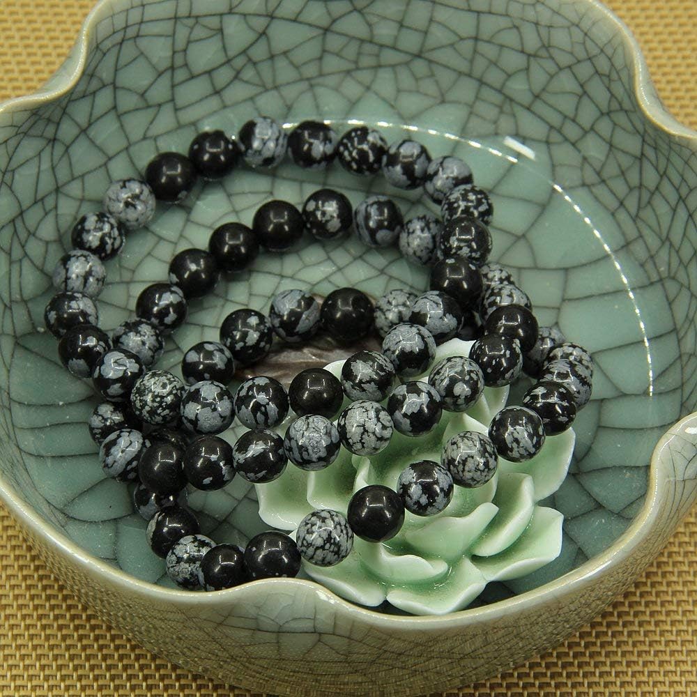 Natural Snowflake Obsidian Gemstone 8mm Round Beads Stretch Bracelet 7inch
